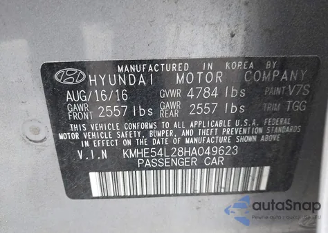 2017 Hyundai Sonata Plug-In Hybrid Limited from USA, damaged, VIN KMHE54L28HA049623
